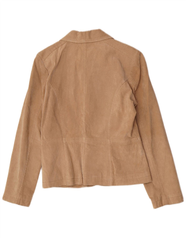 Vivien Caron Chaqueta tipo blazer de ante con 2 botones para mujer EU 36 Small Beige Leather
