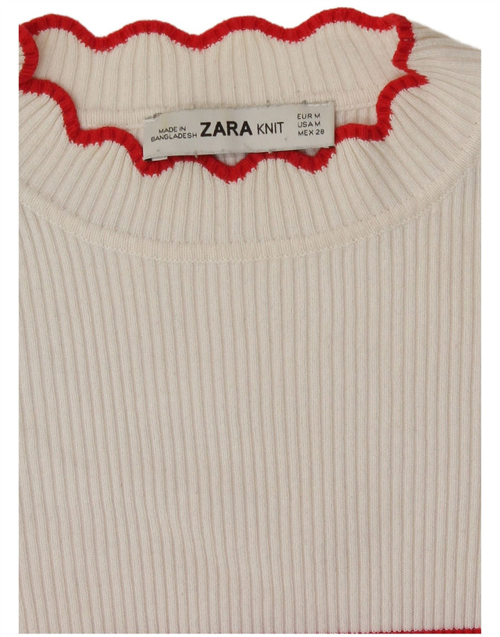 Zara Womens Crop Top Long Sleeve UK 12 Medium White Striped