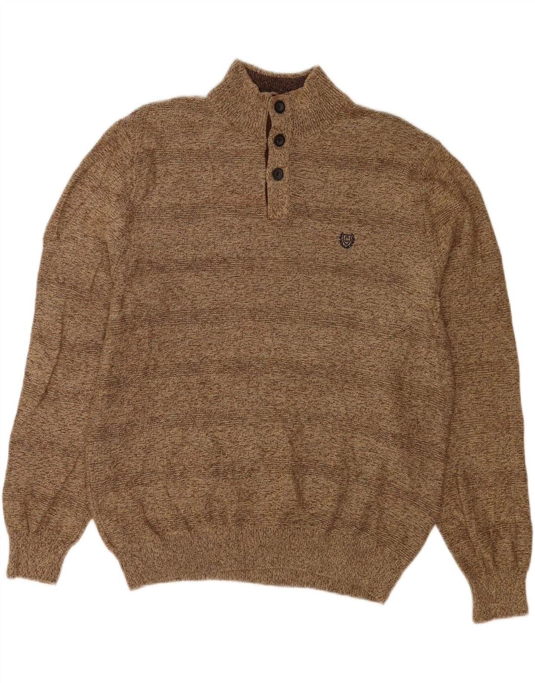 Chaps Mens Button Neck Jumper Sweater Large Brown Cotton