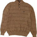 Chaps Mens Button Neck Jumper Sweater Large Brown Cotton