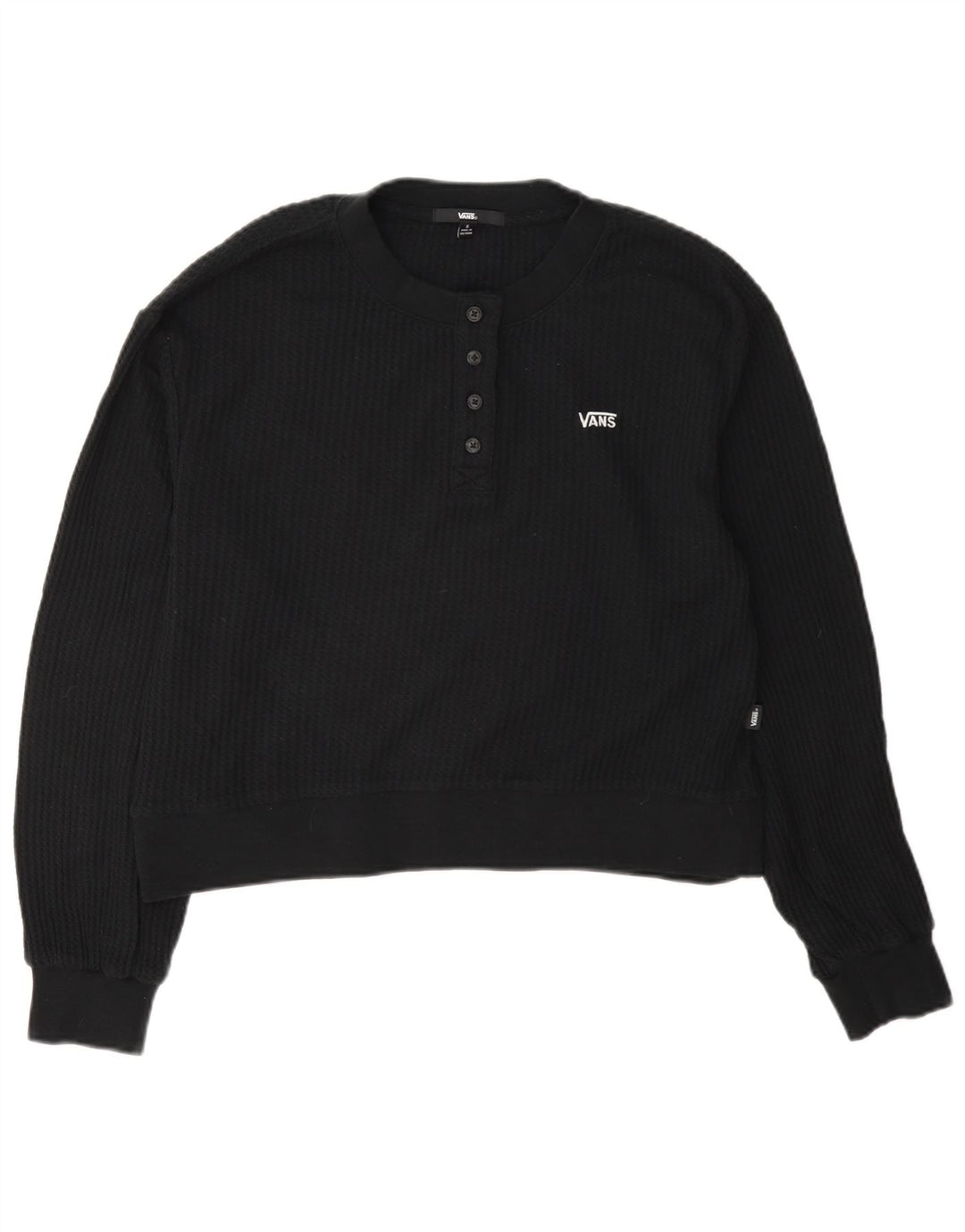 Vans Dame Oversized Crop Button Neck Sweatshirt Jumper UK 10 Small Black