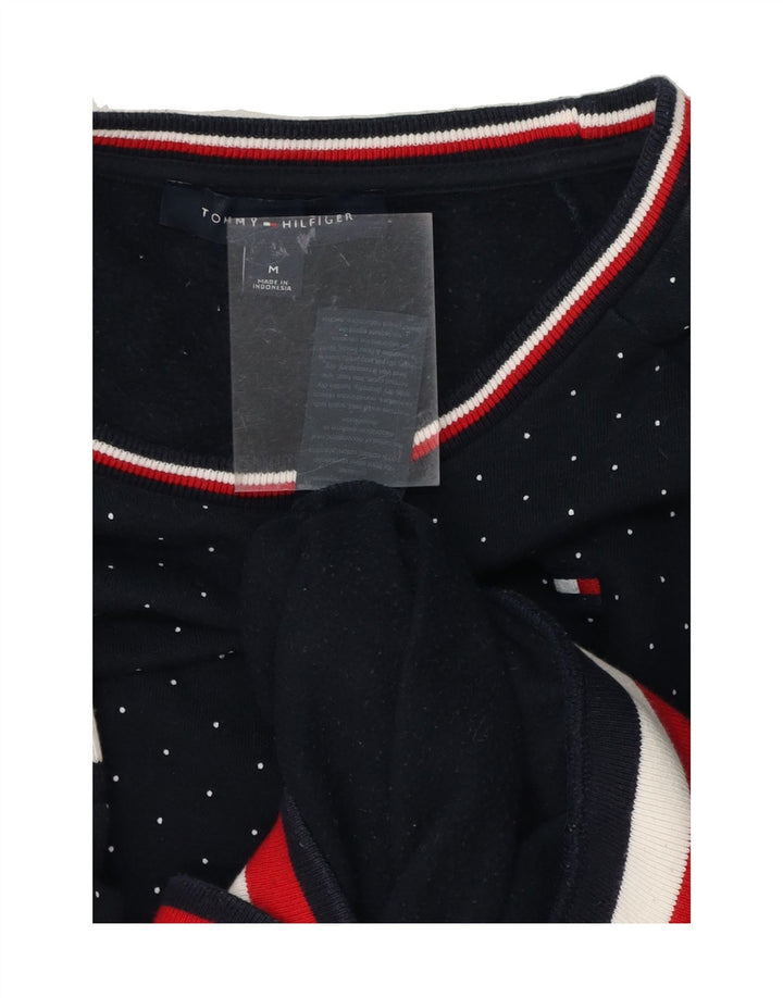 TOMMY HILFIGER Womens Sweatshirt Jumper UK 14 Medium Navy Blue Spotted Vintage Tommy Hilfiger and Second-Hand Tommy Hilfiger from Messina Hembry 
