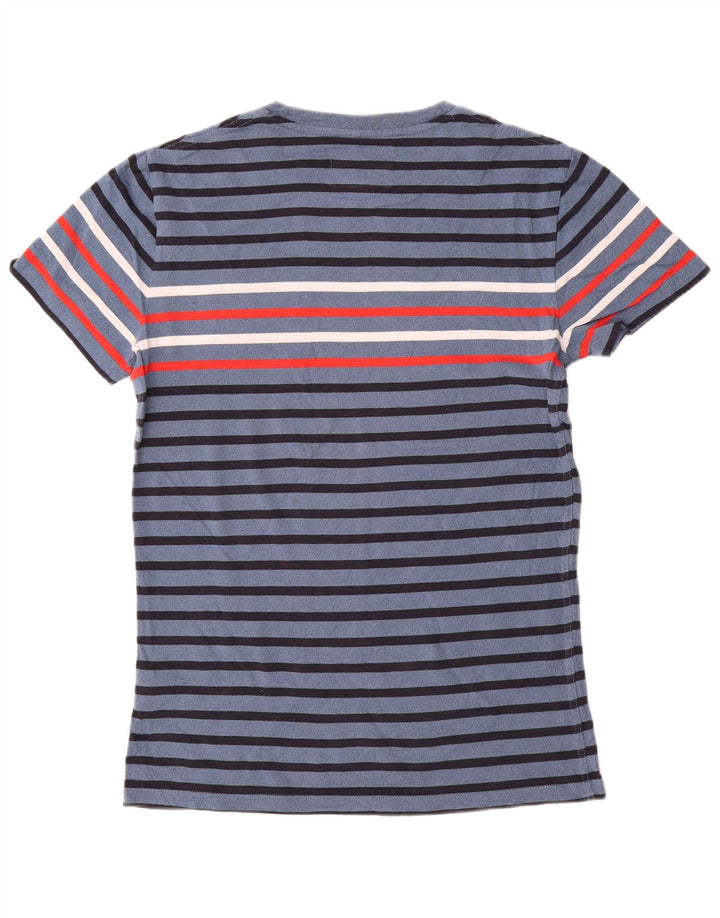 Superdry Mens T-Shirt Top Medium Navy Blue Striped Cotton