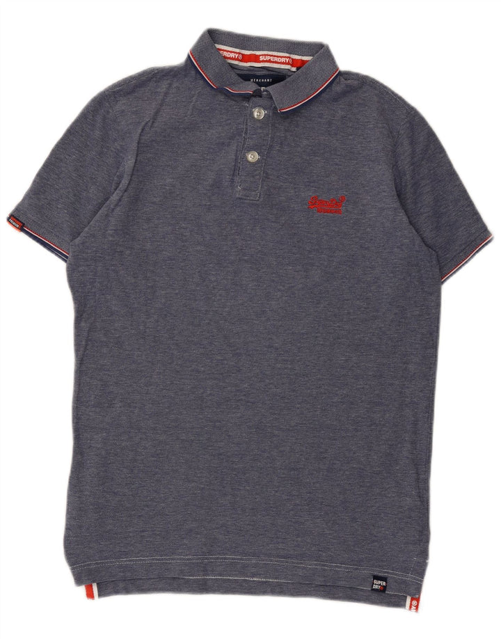 Superdry Herren-Poloshirt aus mittelblau gefleckter Baumwolle