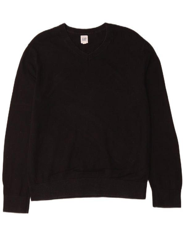 Gap Mens V-Neck Jumper Sweater Large Black Cotton