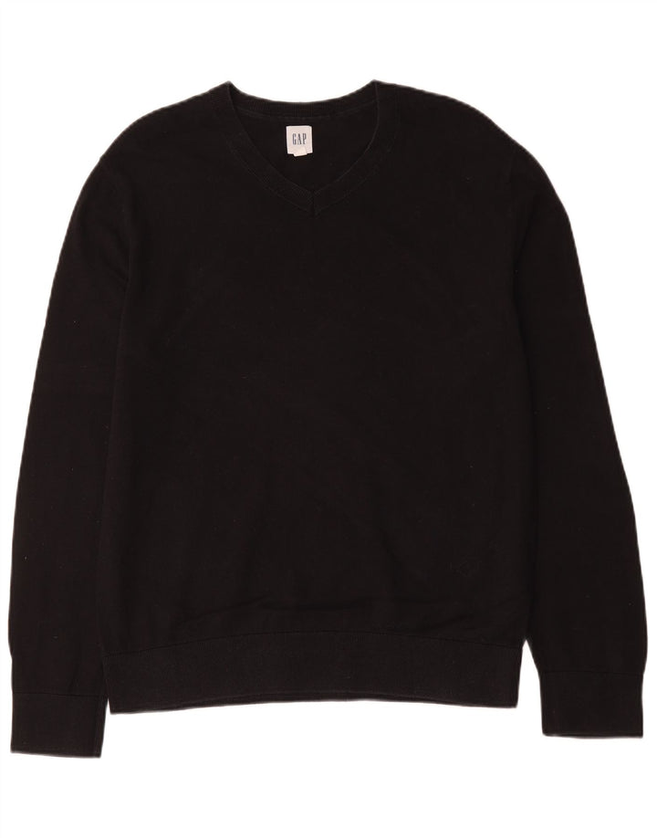 Gap Mens V-Neck Jumper Sweater Large Black Cotton