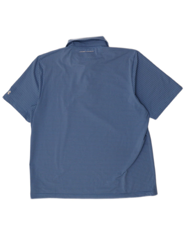 Under Armour Herre Heat Gear Polo Shirt XL Blue Pinstripe Polyester