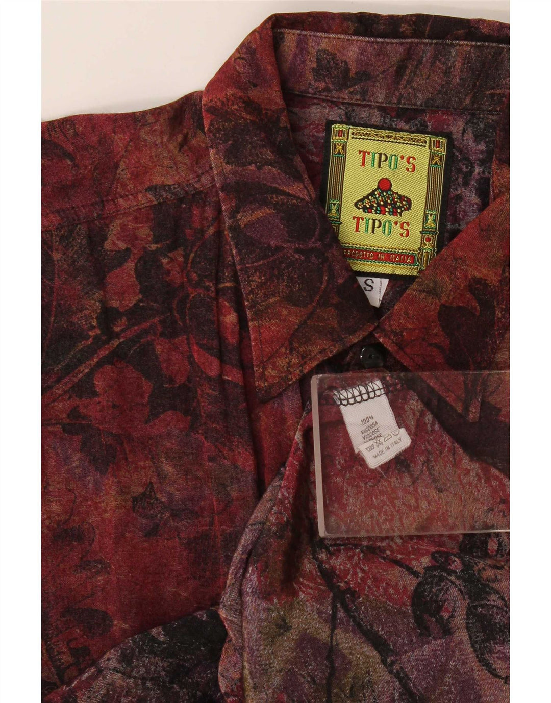 Tipo' S Mens Shirt Small Burgundy Floral Viscose