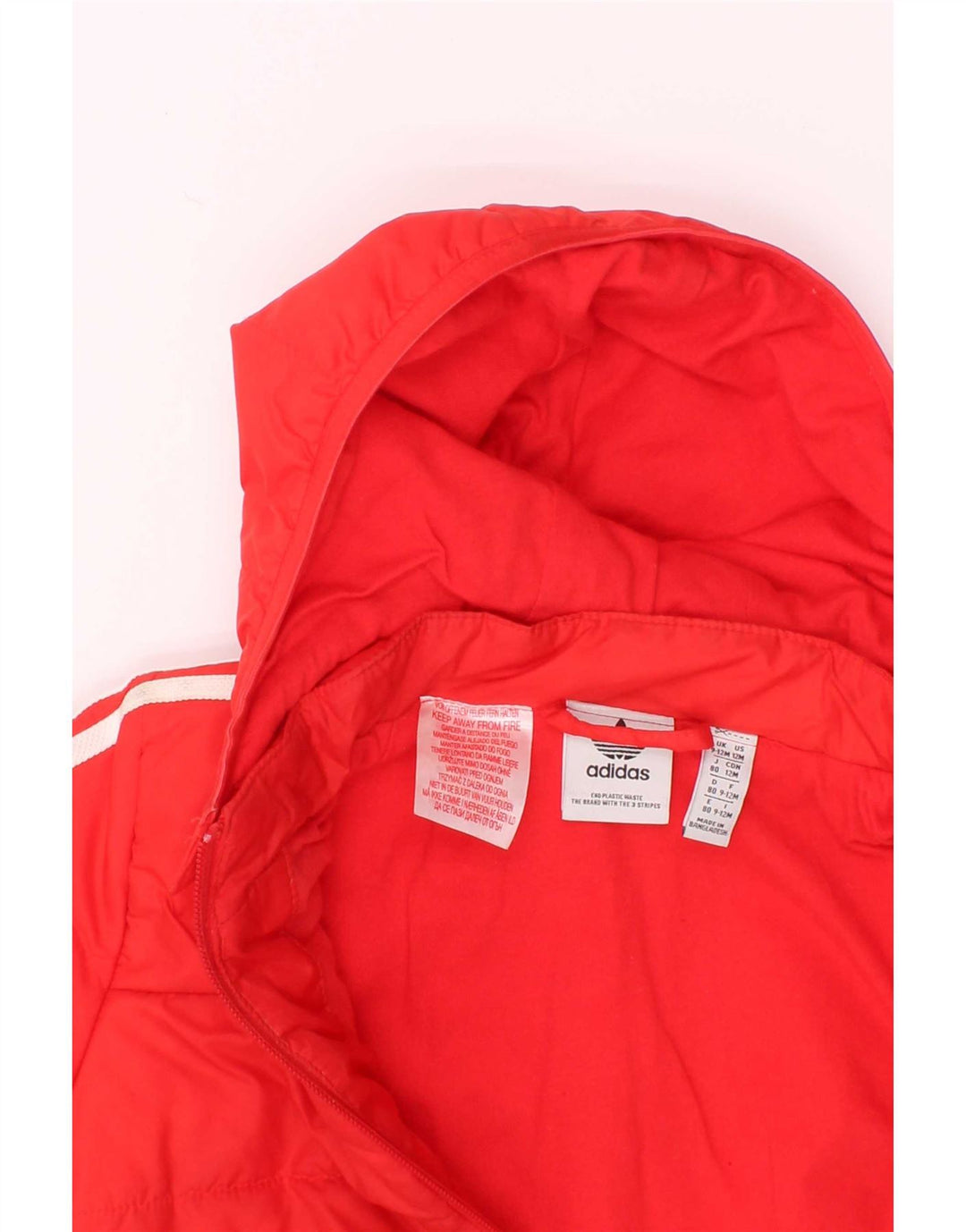Adidas Baby Boys Hooded Padded Jacket 9-12 Months Red Polyester