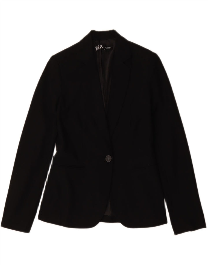 Zara Dame 1 Knap Blazer Jakke EU 34 2XS Sort Polyester
