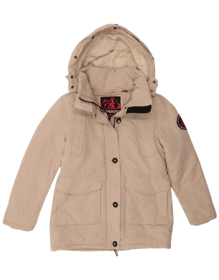 Superdry Womens Hooded Parka Jacket UK 12 Medium Beige