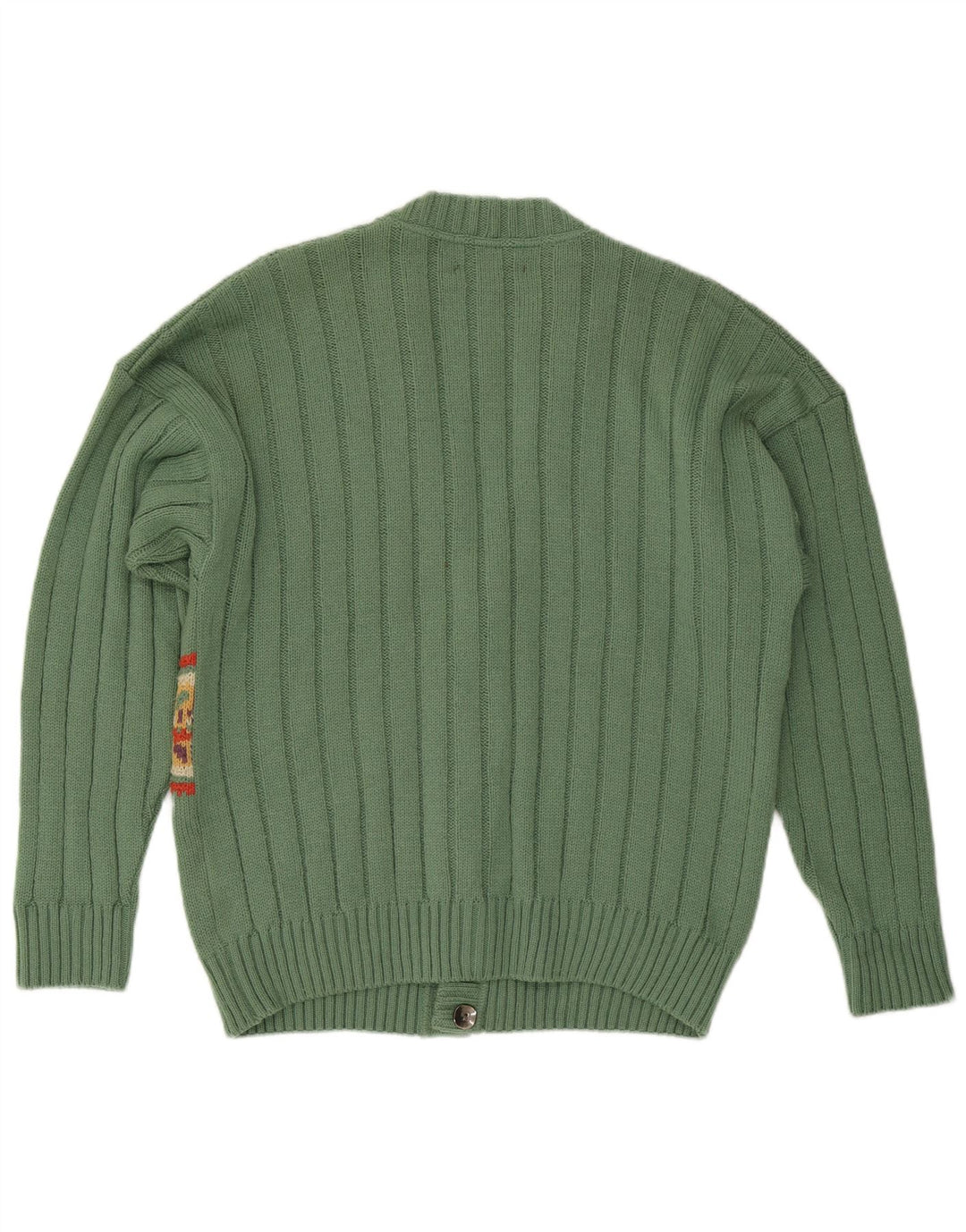 VINTAGE Mens Cardigan Sweater IT 50 Medium Green Geometric Wool