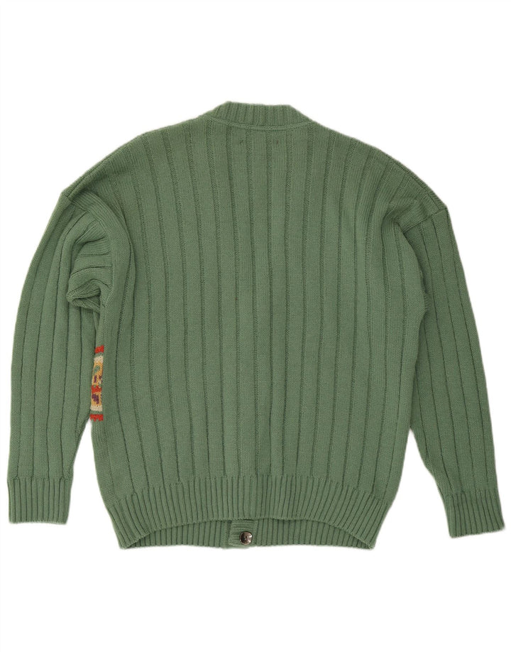 VINTAGE Mens Cardigan Sweater IT 50 Medium Green Geometric Wool