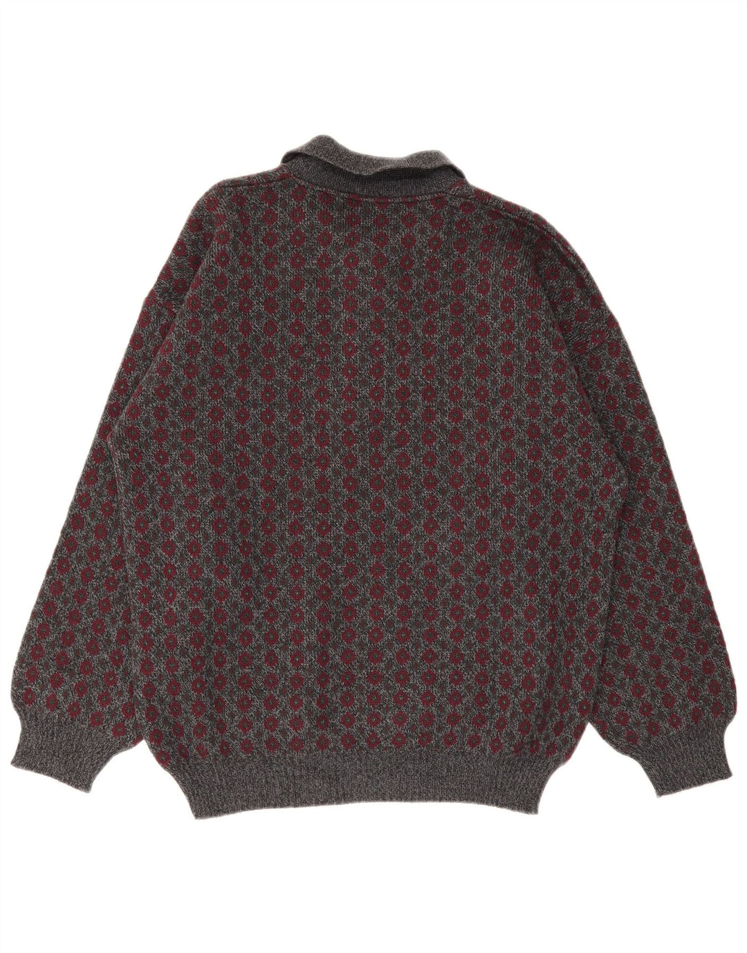 Viky Tricot Mens Polo Neck Jumper Sweater IT 50 Medium Grey Geometric