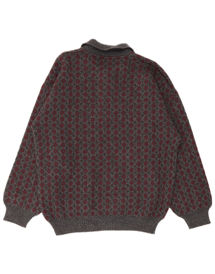 Viky Tricot Mens Polo Neck Jumper Sweater IT 50 Medium Grey Geometric