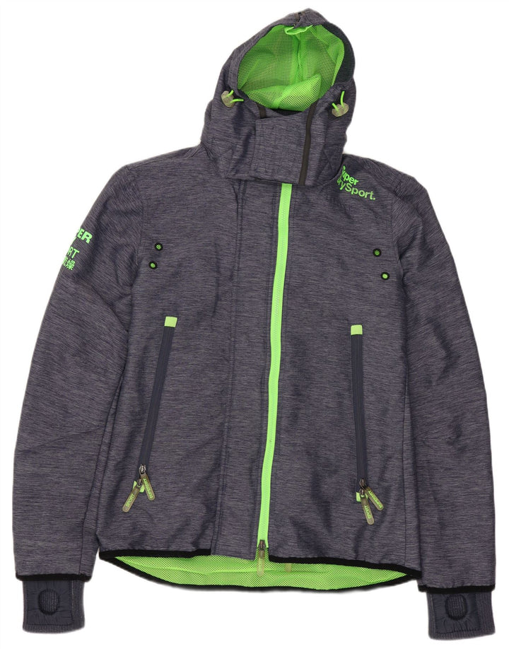 Superdry Womens Hooded Windbreaker Jacket UK 14 Medium Navy Blue Nylon