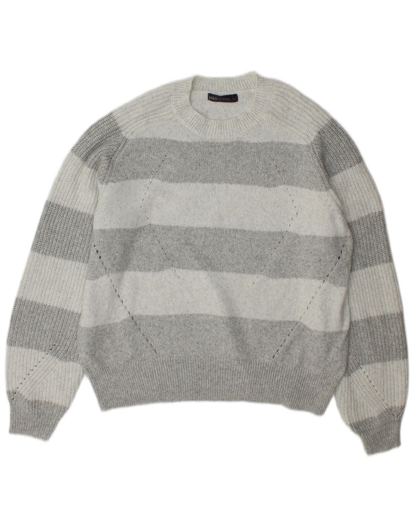Maglione maglione girocollo da donna Marks & Spencer UK 16 grandi righe grigie