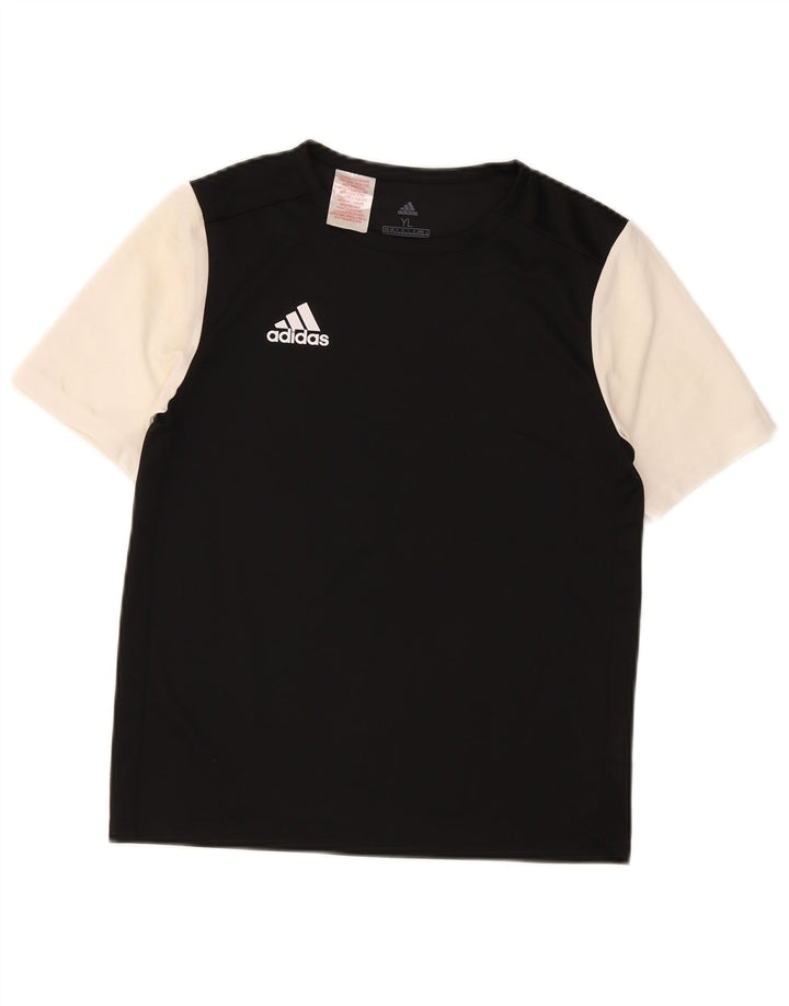 Adidas Boys T-Shirt Top 13-14 Years Black Colourblock Polyester