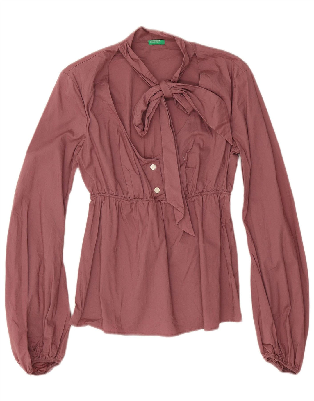 Benetton Womens Front Tie Long Sleeve Blouse Top UK 10 Small Pink