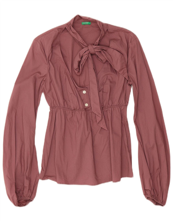 Benetton Womens Front Tie Long Sleeve Blouse Top UK 10 Small Pink