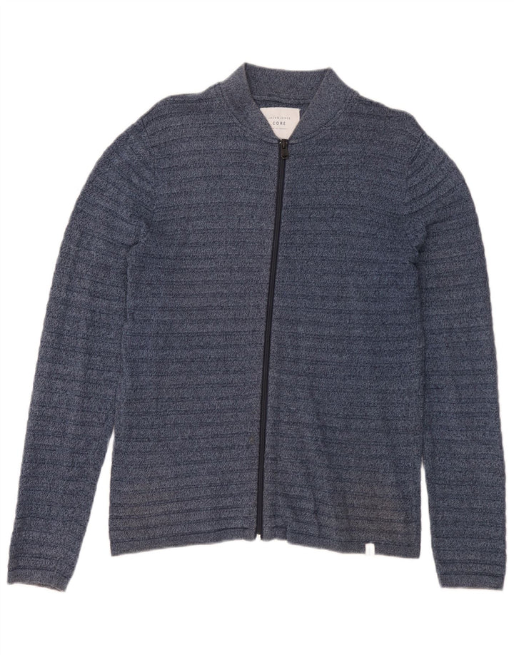 Jack & Jones Mens Cardigan Sweater Small Navy Blue Striped