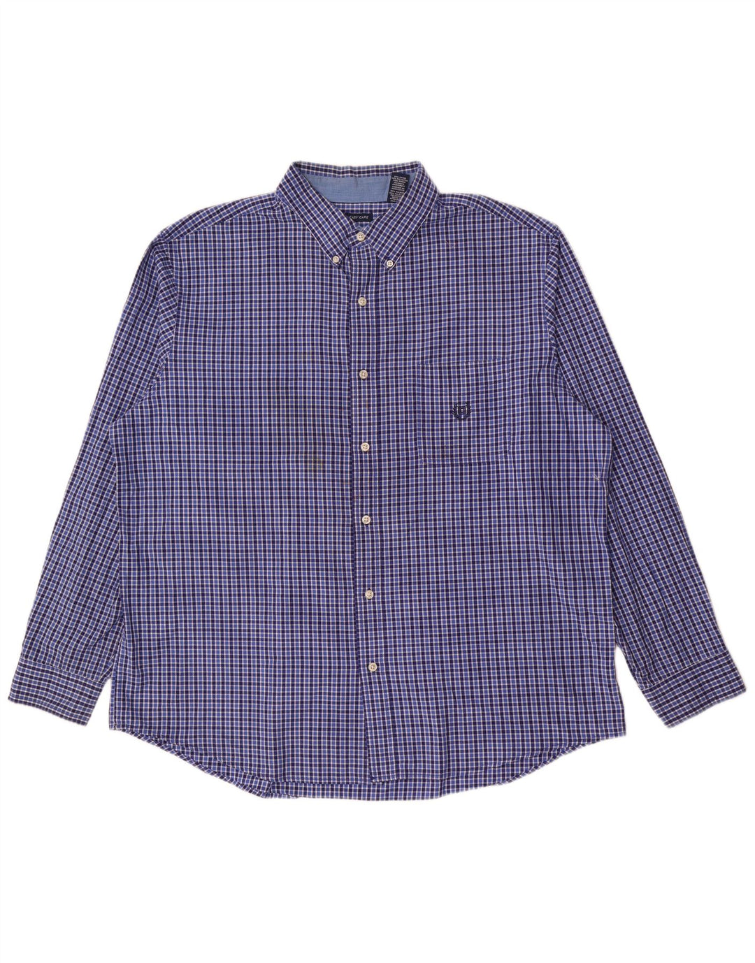 Chaps Mens Easy Care Shirt 2XL Blue Gingham Cotton