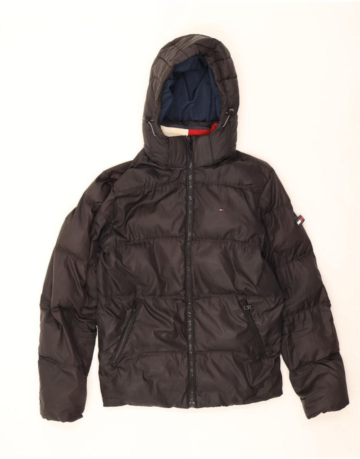 Tommy Hilfiger Mens Hooded Padded Jacket UK 38 Medium Black Polyester