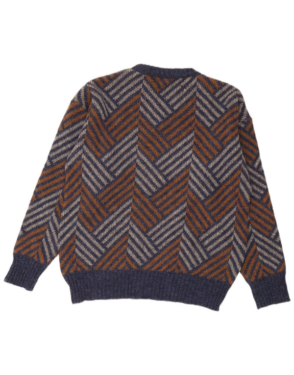 Vintage Mens Crew Neck Jumper Sweater Large Multicoloured Chevron Wool