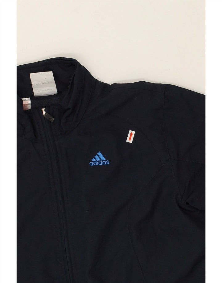 ADIDAS Boys Windbreaker Jacket 11-12 Years Navy Blue Striped Polyester | Vintage Adidas | Thrift | Second-Hand Adidas | Used Clothing | Messina Hembry 