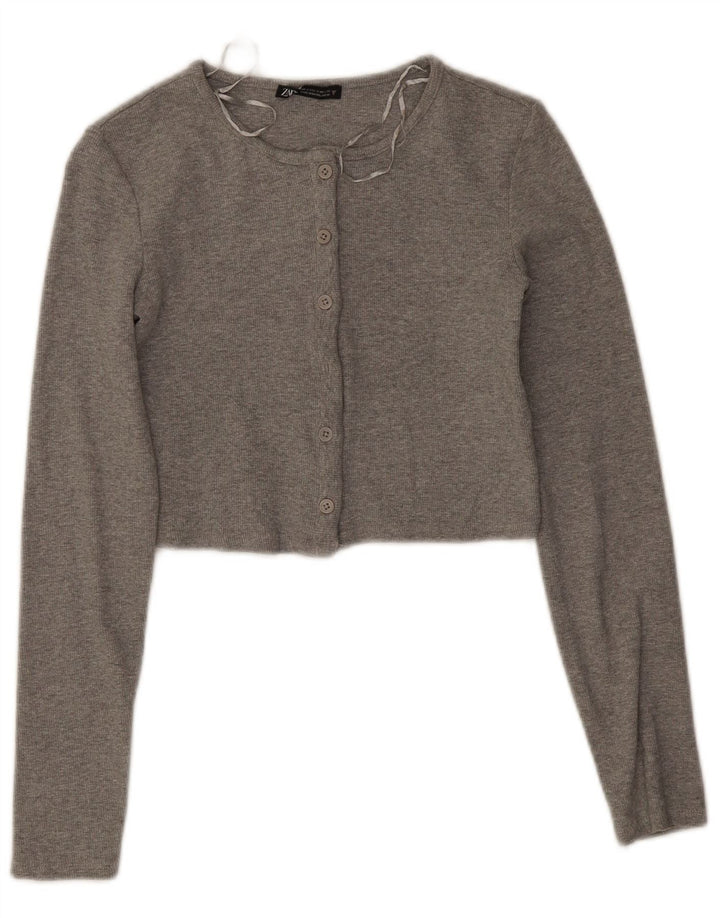 Zara Womens Crop Top UK 8 Small Grey Flecked Cotton