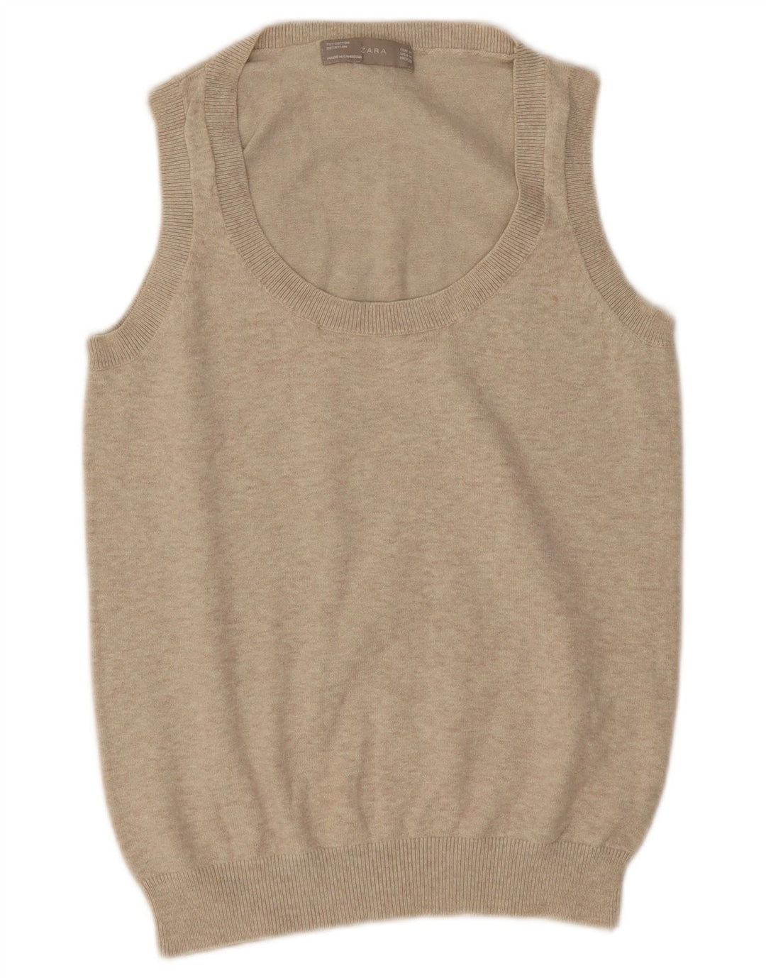 Zara Dame Vest Tank Top UK 12 Medium Beige Flecked