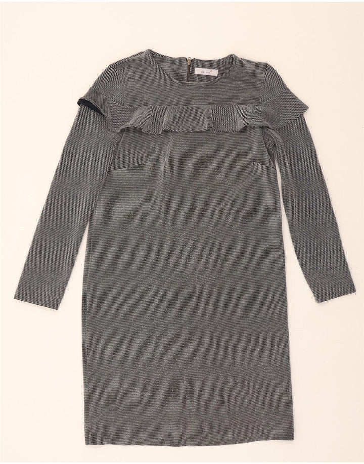 MARKS & SPENCER Womens Long Sleeve Shift Dress UK 10 Small Grey Pinstripe Vintage Marks & Spencer and Second-Hand Marks & Spencer from Messina Hembry 