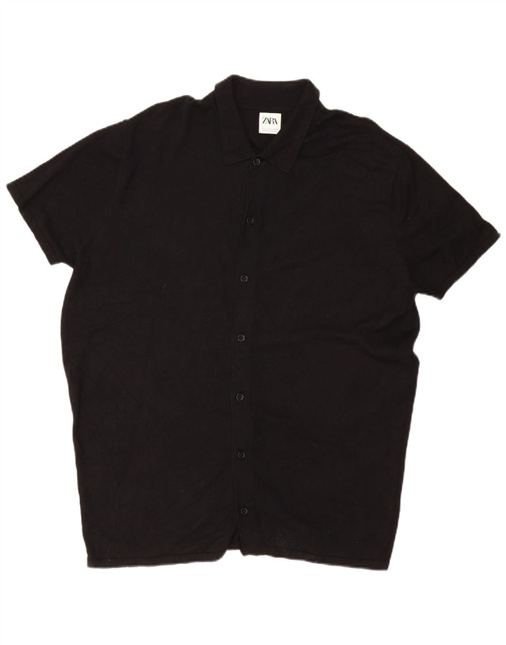 Zara Herren Kurzarm-Strickhemd, Größe L, Schwarz