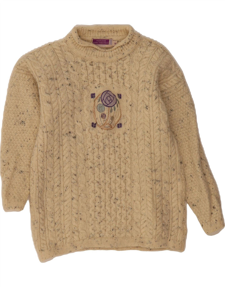 HIGHLAND Womens Turtle Neck Jumper Sweater UK 14 Medium Beige Flecked Vintage Highland and Second-Hand Highland from Messina Hembry 