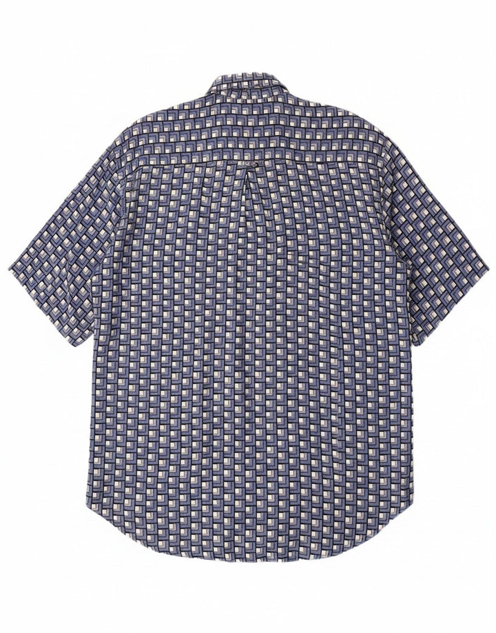NAZZARENO G. Mens Short Sleeve Shirt Medium Blue Geometric Viscose Vintage Nazzareno G. and Second-Hand Nazzareno G. from Messina Hembry 
