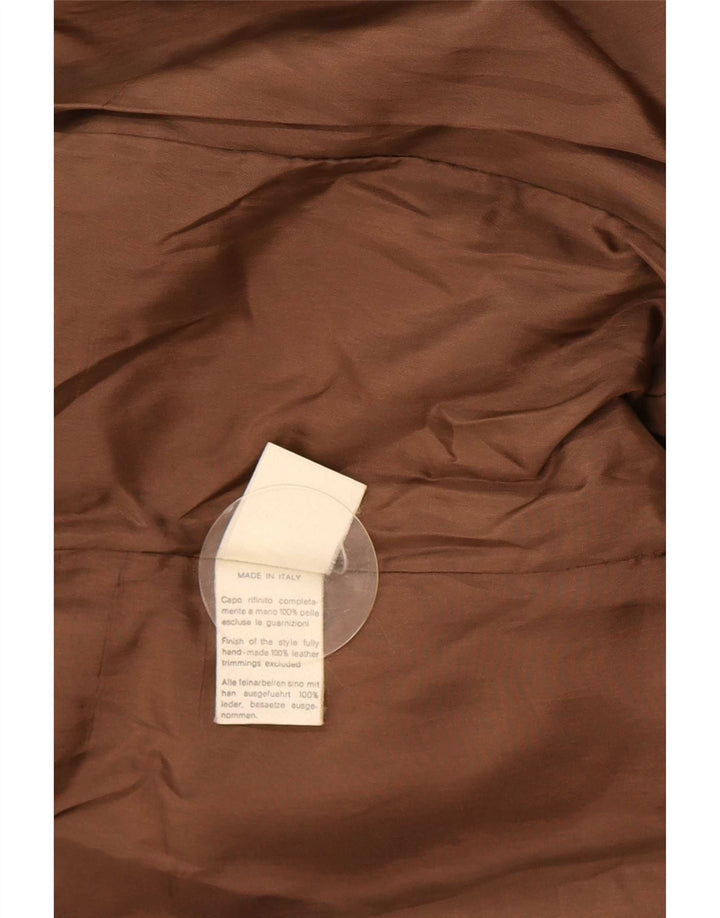 Vintage Mens Double Breasted Military Leather Coat IT 50 Large Brown