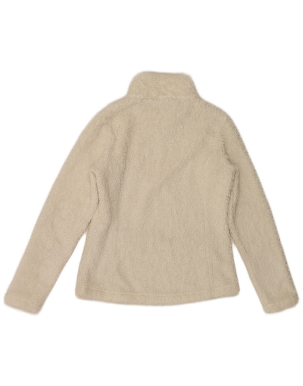 Suéter de lã feminino Patagonia com zíper e gola UK 10 pequeno poliéster branco