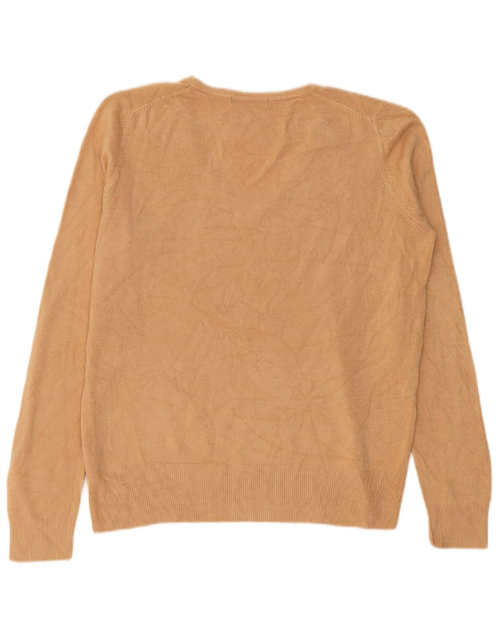 Marks & Spencer Dame V-hals sweater UK 12 Medium Beige Akryl