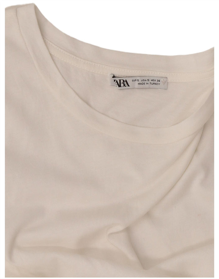 Zara Damen Crop Bluse Top UK 10 Small Weiß