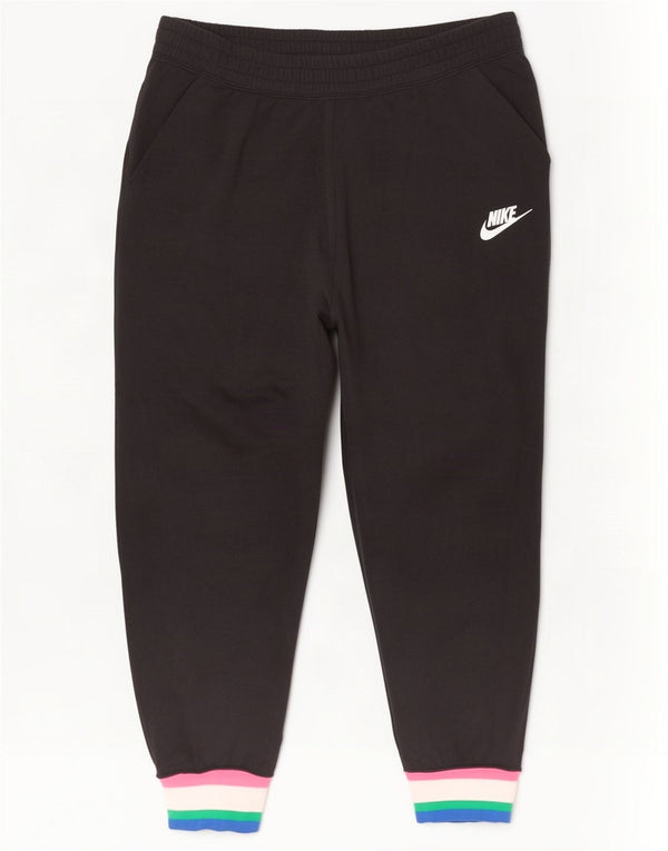 Nike Womens Tracksuit Trousers Joggers UK 14 Large Black Colourblock Cotton