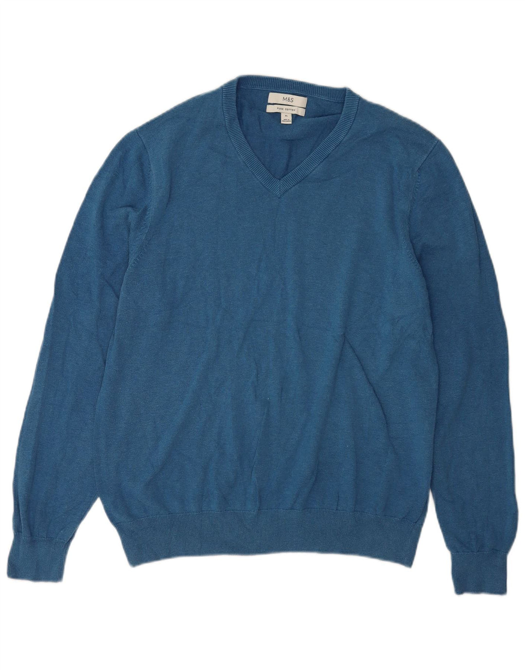 Marks & Spencer Mens V-Neck Jumper Sweater XL Blue Cotton