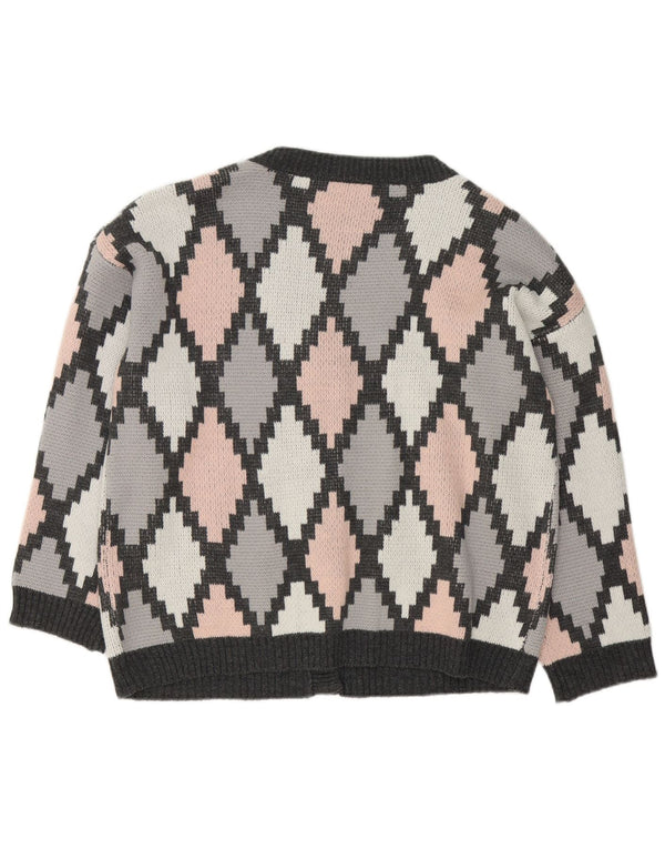 Shein Damen-Cardigan-Pullover UK 18 XL Graues Argyle/Diamant-Acryl
