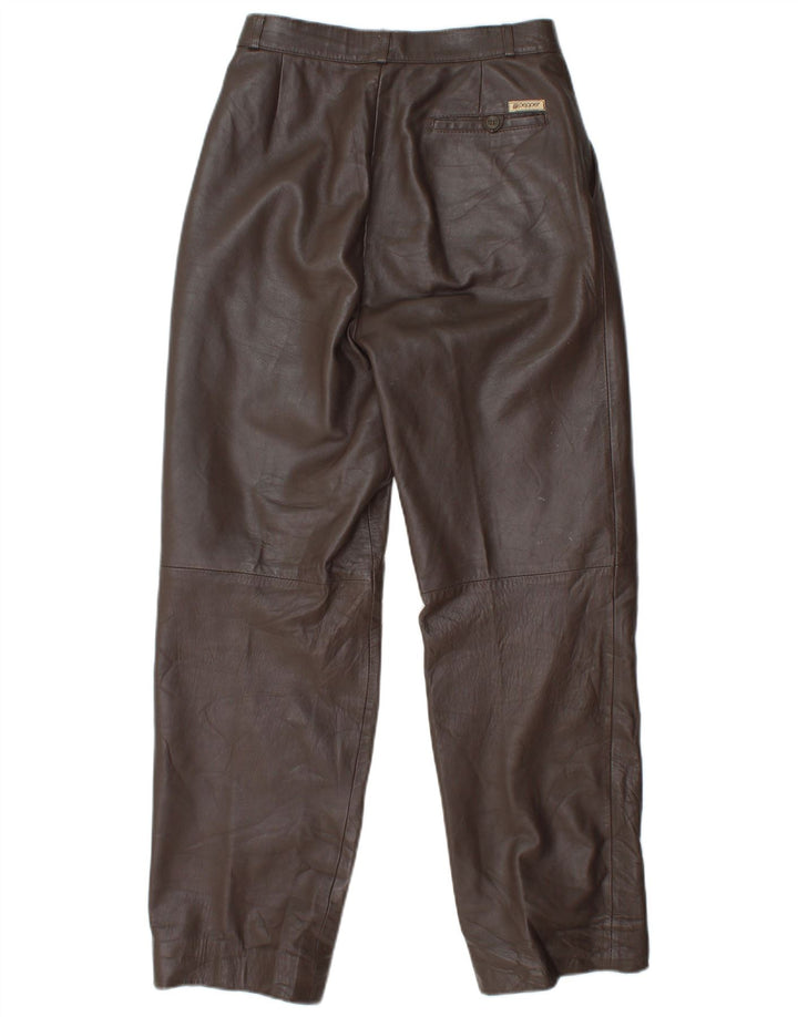VINTAGE Womens Straight Leather Trousers W25 L29 Brown