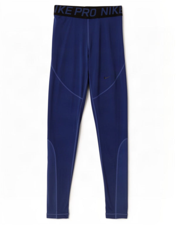 Nike Womens Dri Fit Graphic Leggings UK 12 Medium Blue Colourblock