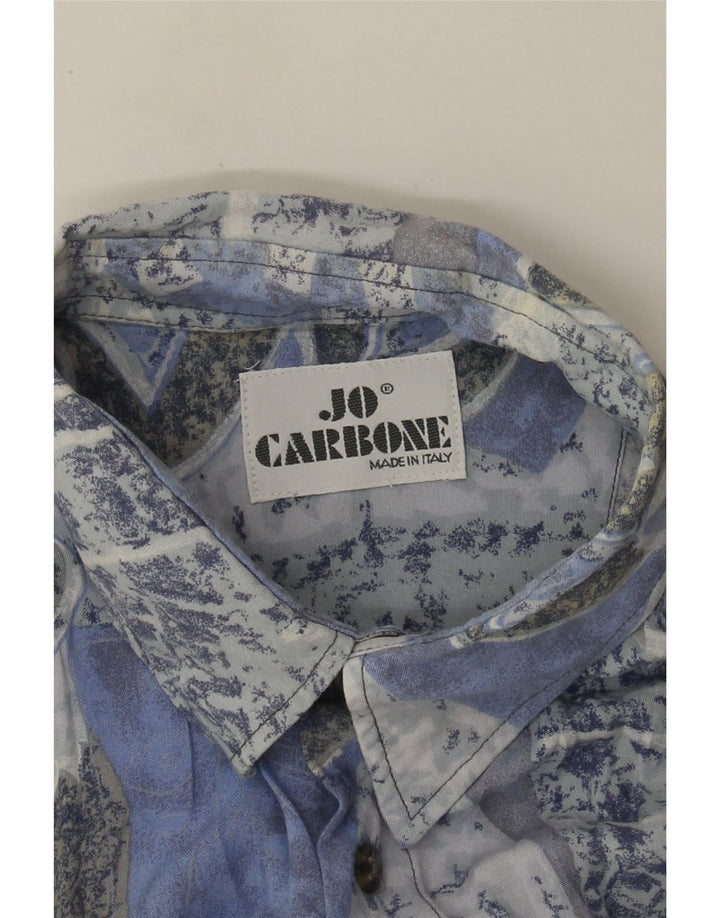Vintage Mens Abstract Pattern Short Sleeve Shirt Large Blue