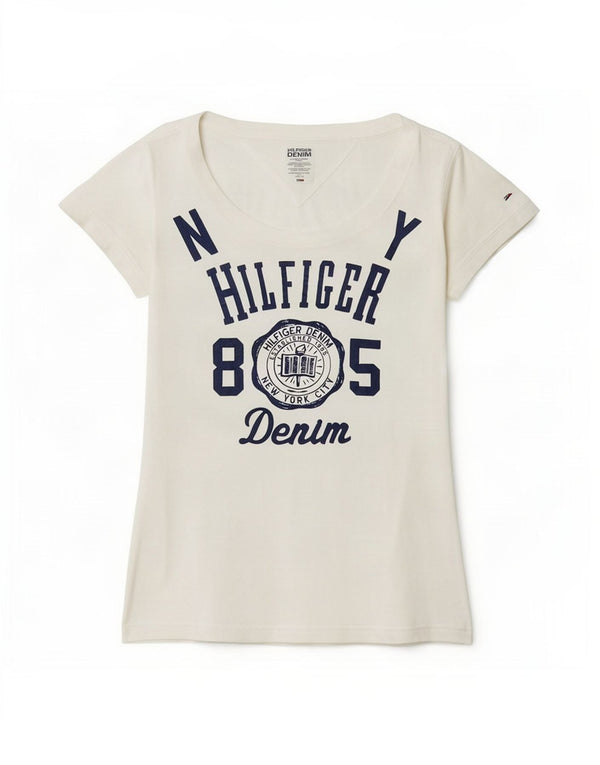 Tommy Hilfiger Damen Grafik-T-Shirt-Oberteil UK 6 XS Weiß