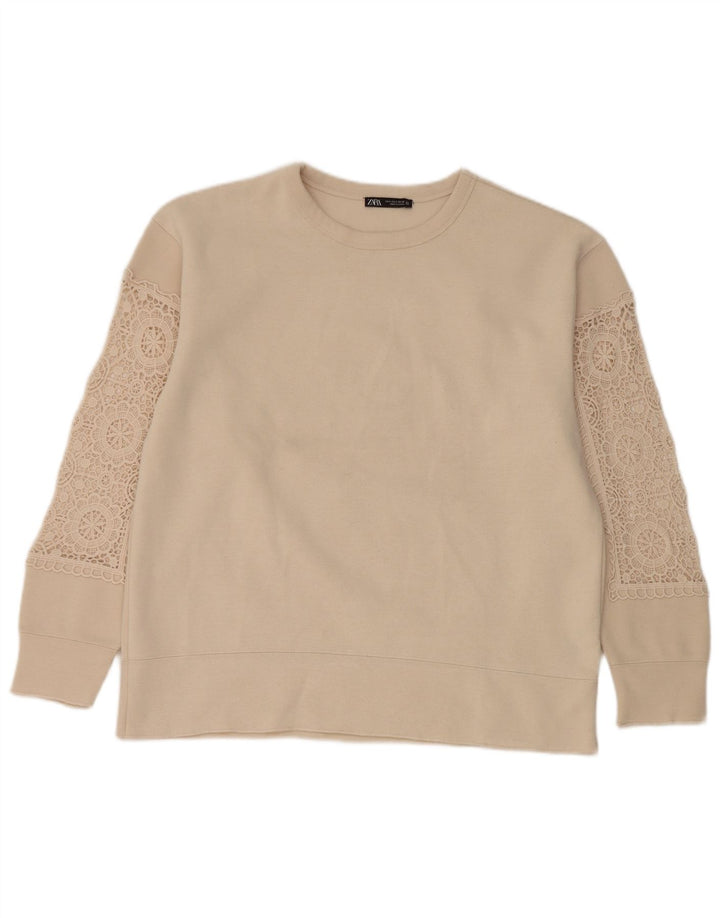 Zara Sweat-shirt surdimensionné pour femme UK 10 Petit polyester beige