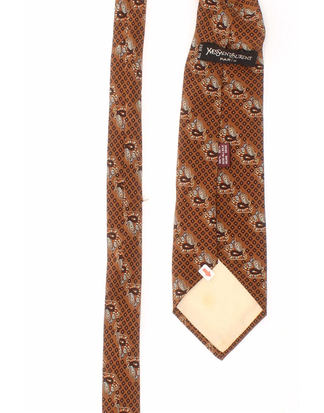 Yves Saint Laurent Mens Tie One Size Brown Geometric Silk Classic