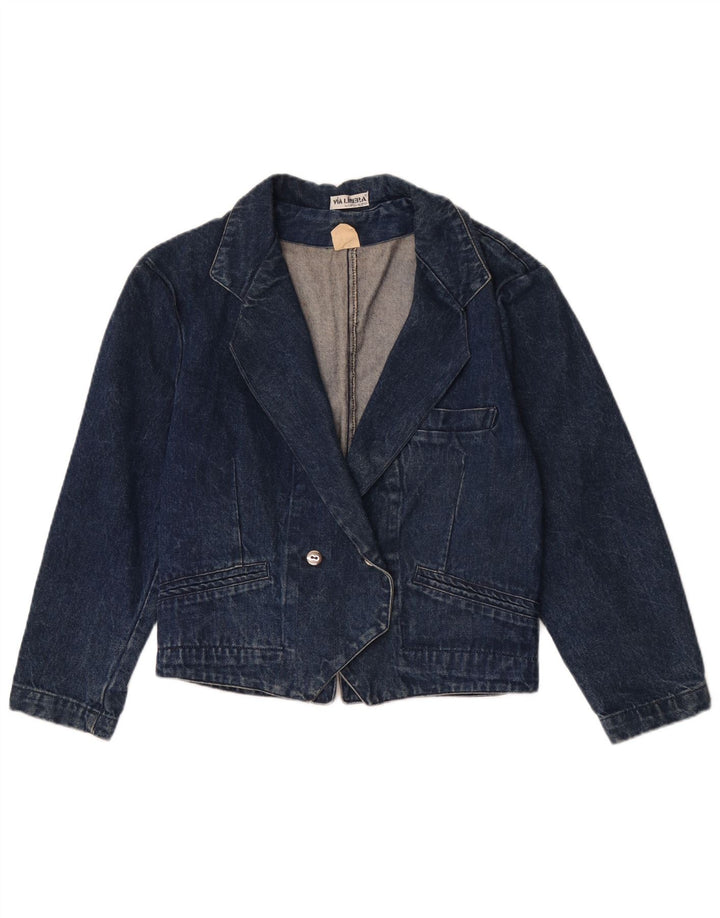 Vintage Womens Double Breasted Denim Blazer Jacket UK 14 Medium Blue Cotton