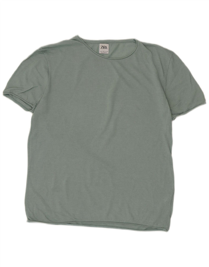 Zara Mens T-Shirt Top Large Green Cotton